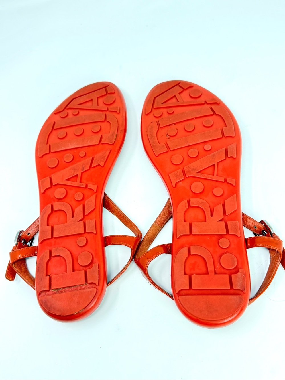 PRADA Triangle Logo Patent Leather Thong Sandals Arancio Orange-Red Size 41 US10 - Picture 10 of 16